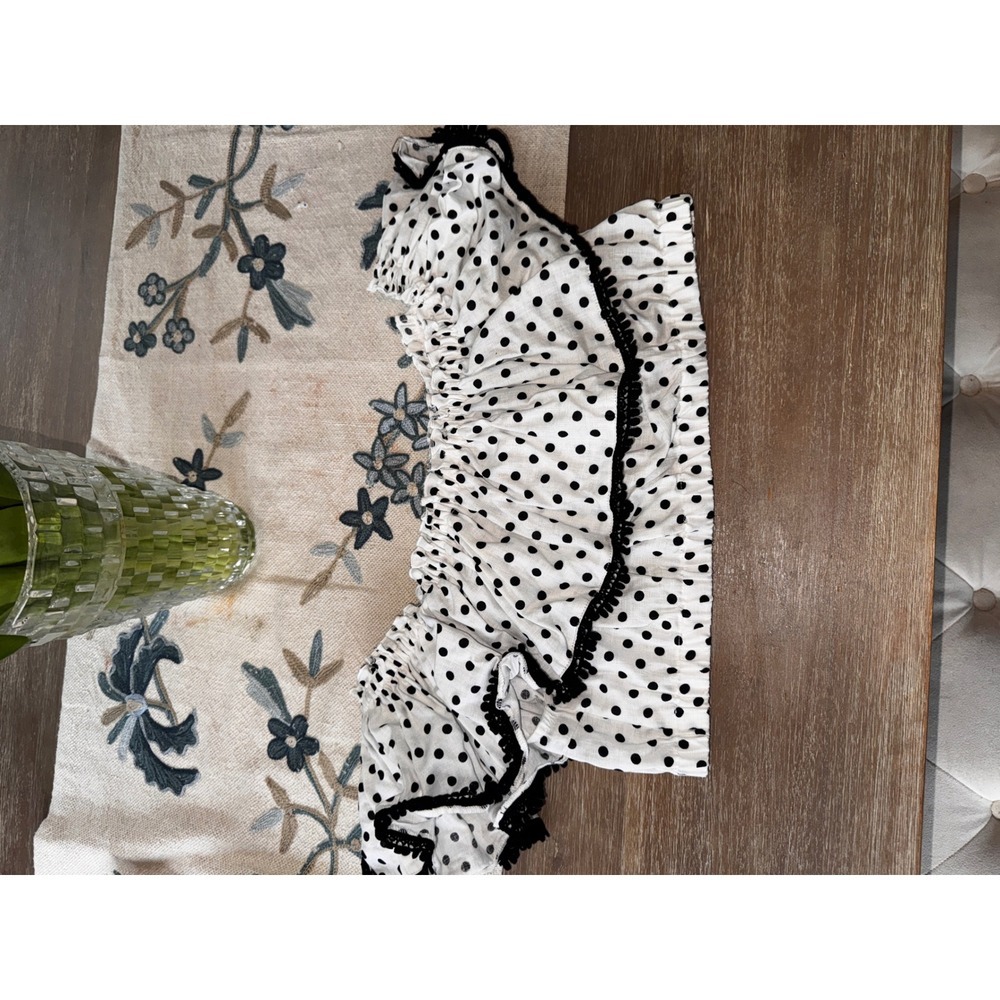 Suboo Polka Dot‎ Crop Top Off Shoulder Ruffle Trim White Black XL - Picture 9 of 9